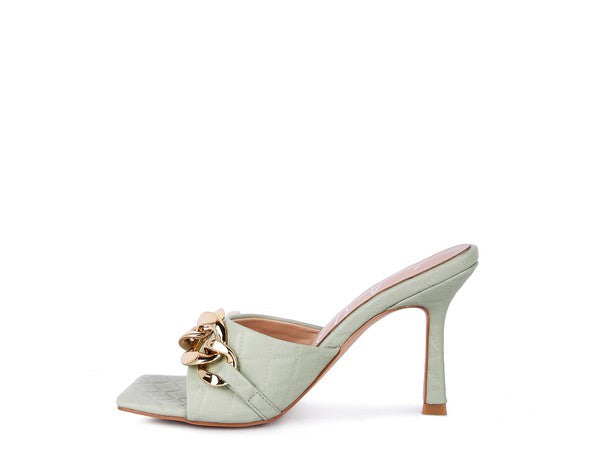 MERMAID Quilted Metal Chain Heeled Sandals - PureLove Designs LLC
