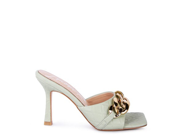 MERMAID Quilted Metal Chain Heeled Sandals - PureLove Designs LLC