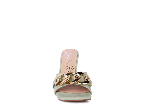 MERMAID Quilted Metal Chain Heeled Sandals - PureLove Designs LLC