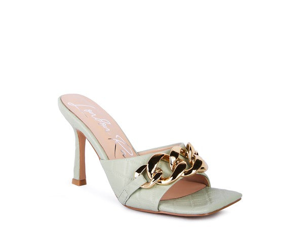 MERMAID Quilted Metal Chain Heeled Sandals - PureLove Designs LLC
