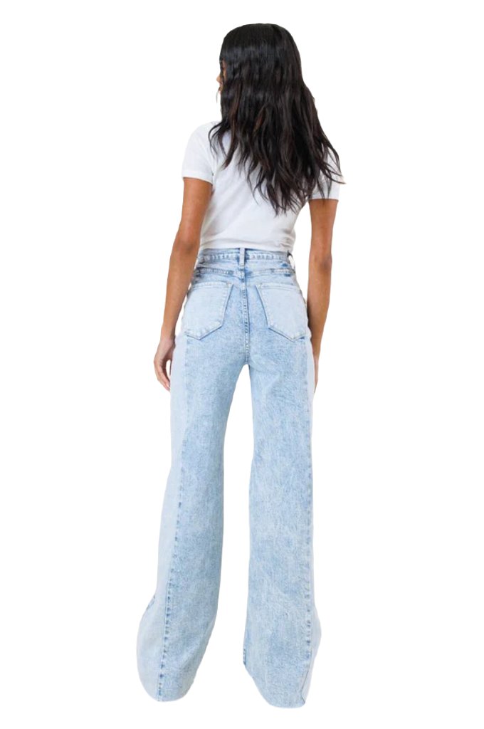 High-Rise Color Block Wide Leg Jeans - PureLove Designs LLC