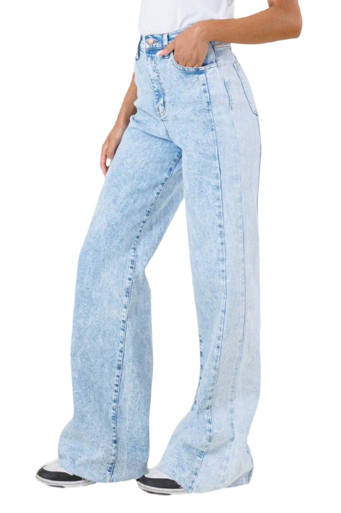 High-Rise Color Block Wide Leg Jeans - PureLove Designs LLC