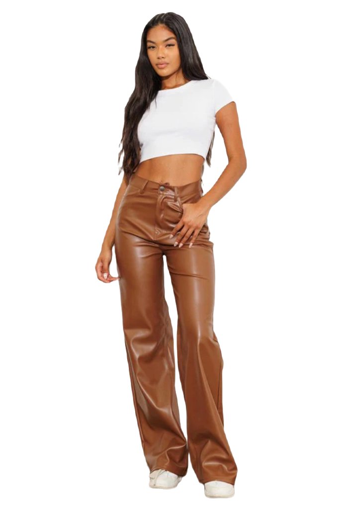 Vegan Leather Wide Leg Pants - PureLove Designs LLC