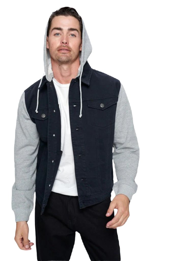 Men's Denim Jacket with Fleece Hoodies - PureLove Designs LLC