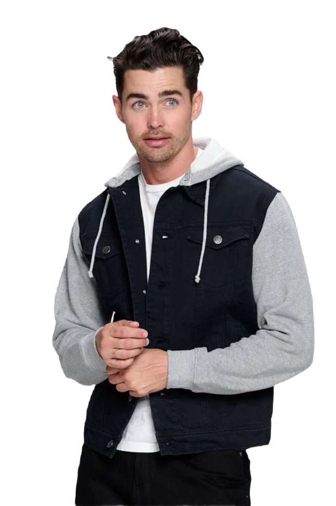 Men's Denim Jacket with Fleece Hoodies - PureLove Designs LLC