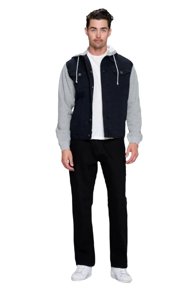Men's Denim Jacket with Fleece Hoodies - PureLove Designs LLC