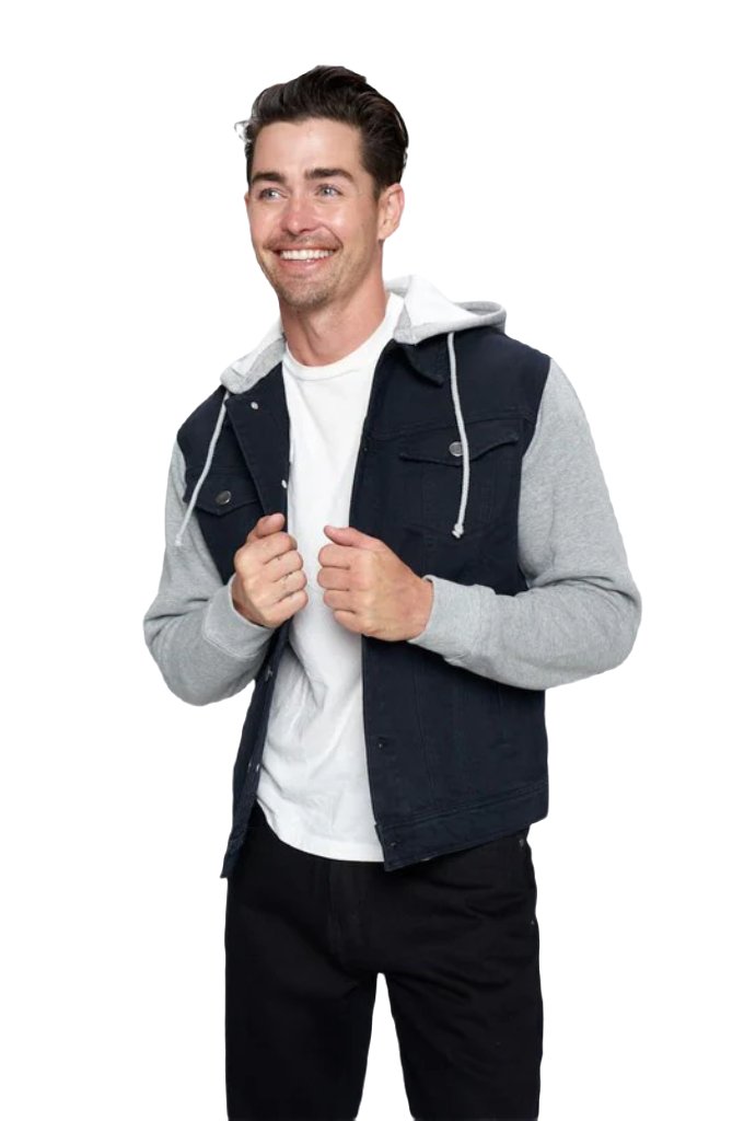Men's Denim Jacket with Fleece Hoodies - PureLove Designs LLC