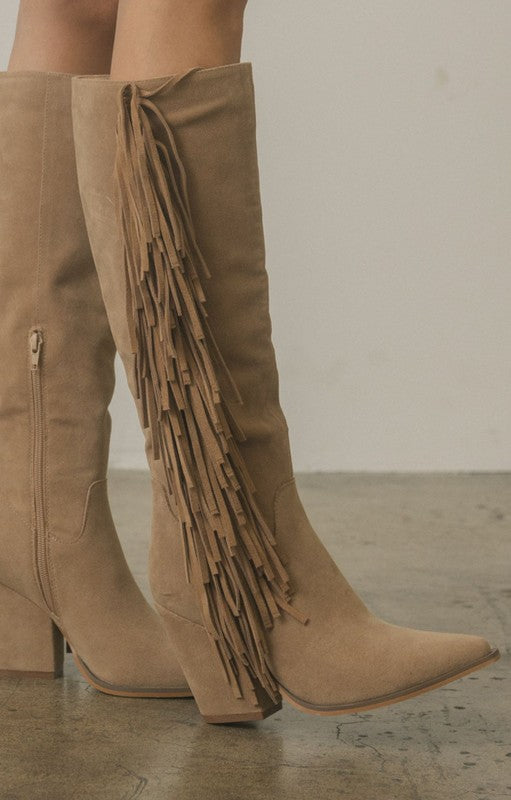 OASIS SOCIETY OUT WEST - Knee-High Fringe Boots - PureLove Designs LLC
