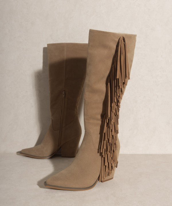 OASIS SOCIETY OUT WEST - Knee-High Fringe Boots - PureLove Designs LLC