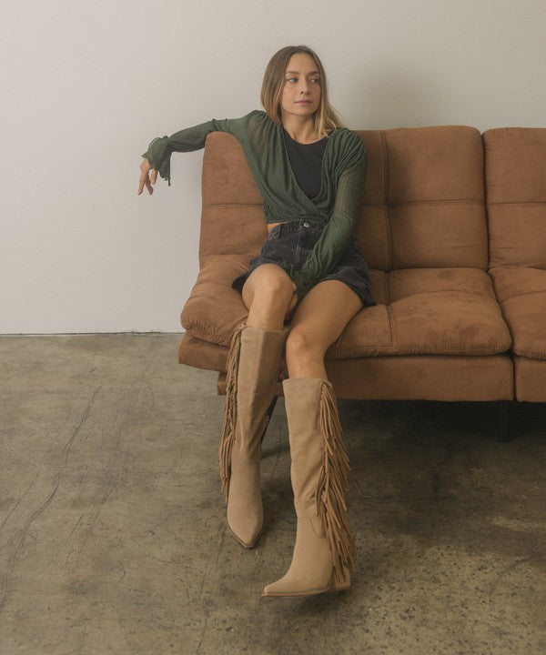 OASIS SOCIETY OUT WEST - Knee-High Fringe Boots - PureLove Designs LLC