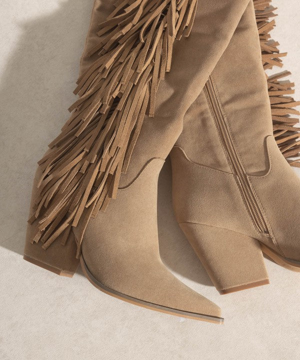 OASIS SOCIETY OUT WEST - Knee-High Fringe Boots - PureLove Designs LLC