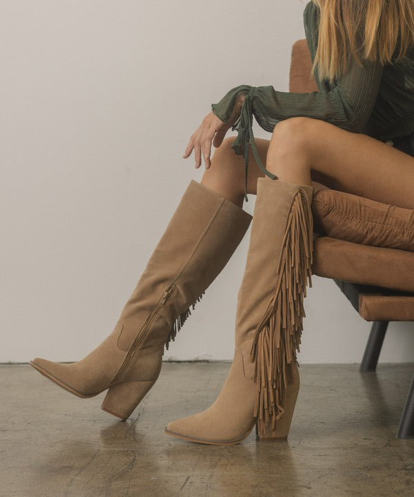 OASIS SOCIETY OUT WEST - Knee-High Fringe Boots - PureLove Designs LLC