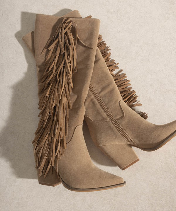 OASIS SOCIETY OUT WEST - Knee-High Fringe Boots - PureLove Designs LLC