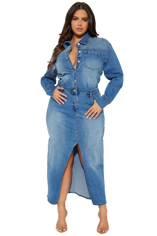WOMEN FASHION DENIM LONG MAXI DRESS - PureLove Designs LLC