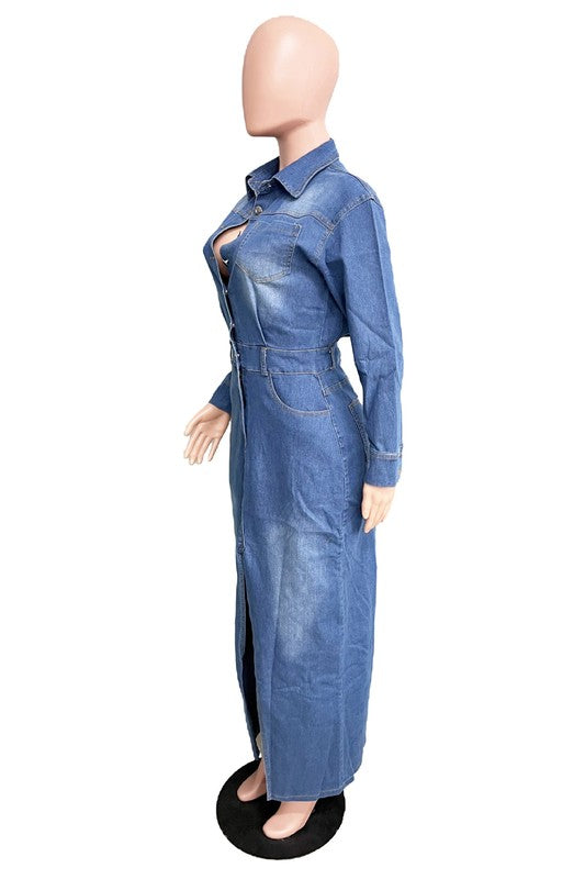 WOMEN FASHION DENIM LONG MAXI DRESS - PureLove Designs LLC