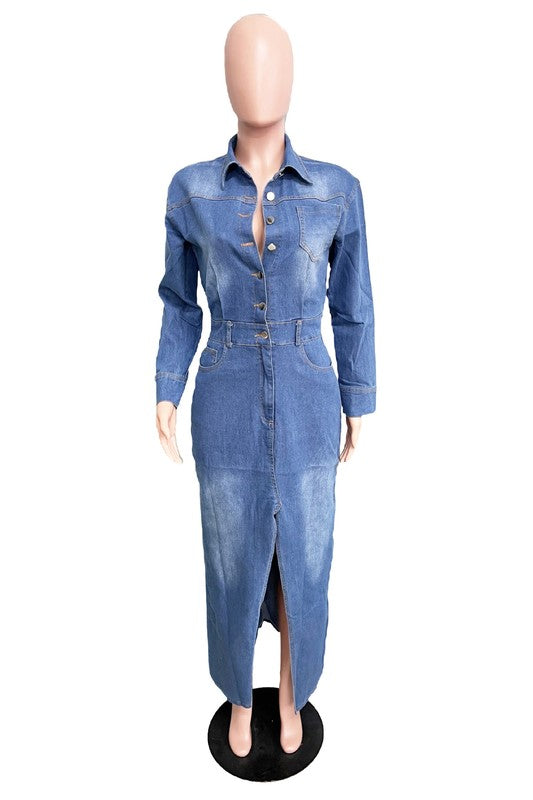 WOMEN FASHION DENIM LONG MAXI DRESS - PureLove Designs LLC