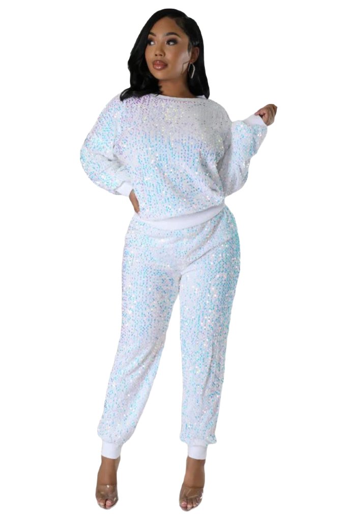 WOMEN FASHION SEQUIN TWO PIECE PANT SET - PureLove Designs LLC
