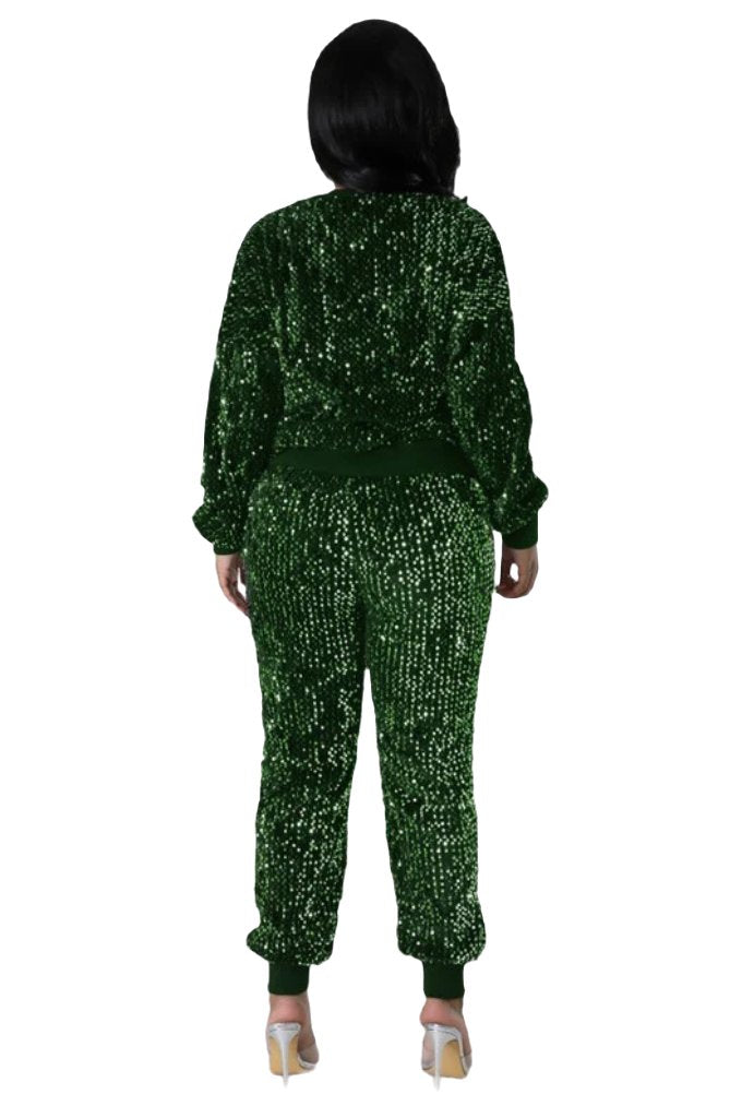 WOMEN FASHION SEQUIN TWO PIECE PANT SET - PureLove Designs LLC