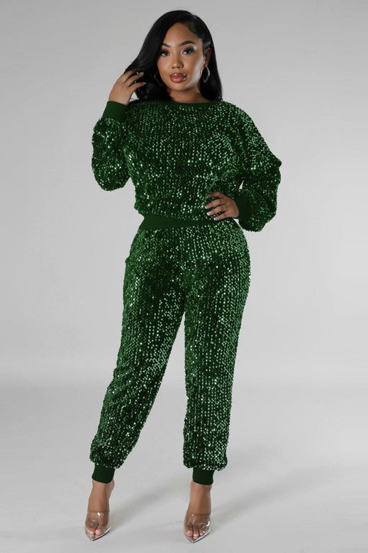 WOMEN FASHION SEQUIN TWO PIECE PANT SET - PureLove Designs LLC