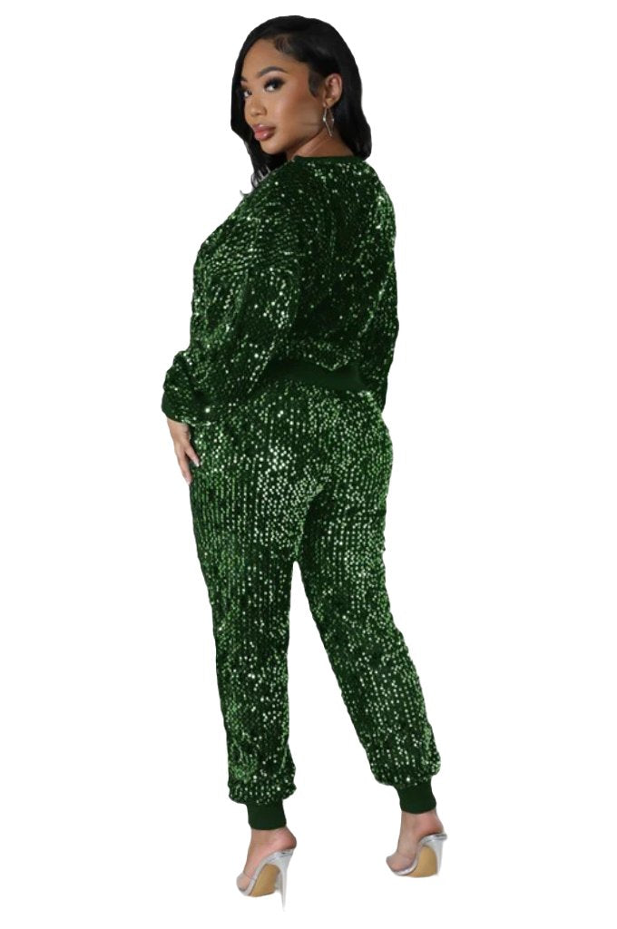 WOMEN FASHION SEQUIN TWO PIECE PANT SET - PureLove Designs LLC