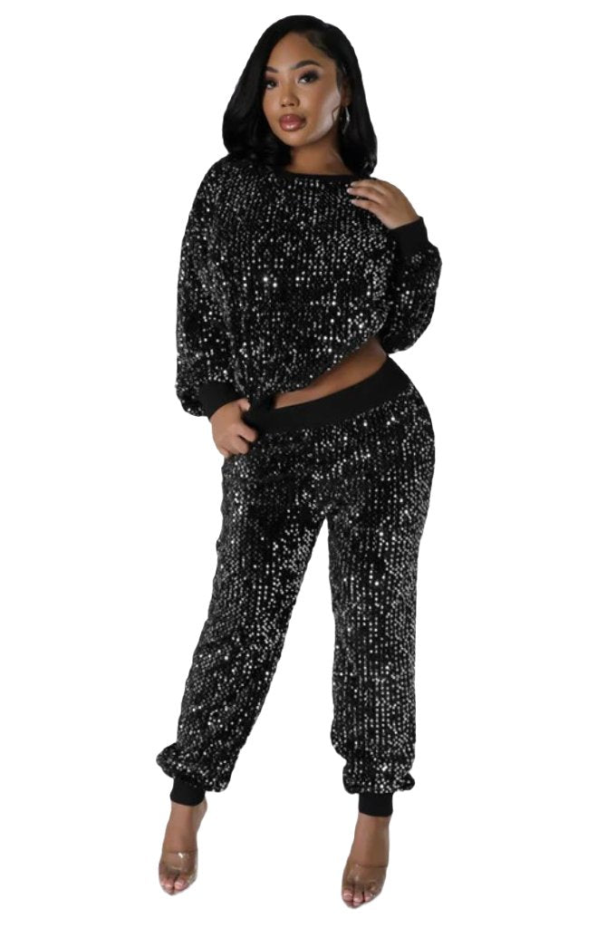 WOMEN FASHION SEQUIN TWO PIECE PANT SET - PureLove Designs LLC