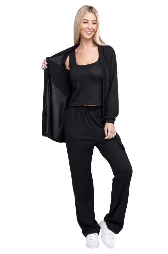 Solid Tank Top & Pants & Cardigan - PureLove Designs LLC