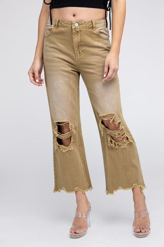 Distressed Vintage Washed Wide Leg Pants - PureLove Designs LLC