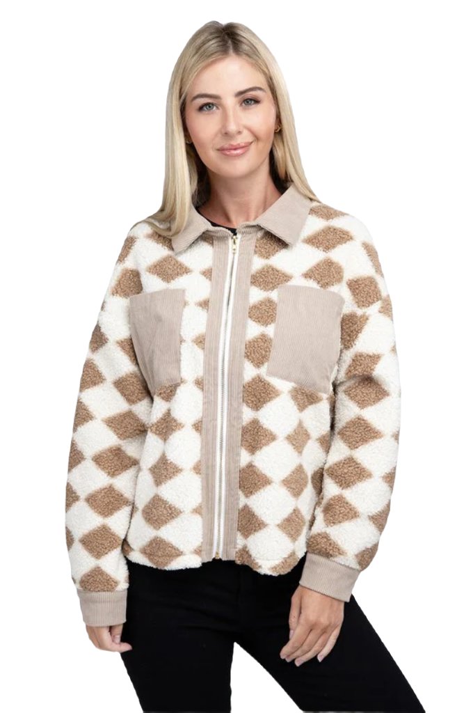 Checked Zip Pockets Jacket - PureLove Designs LLC