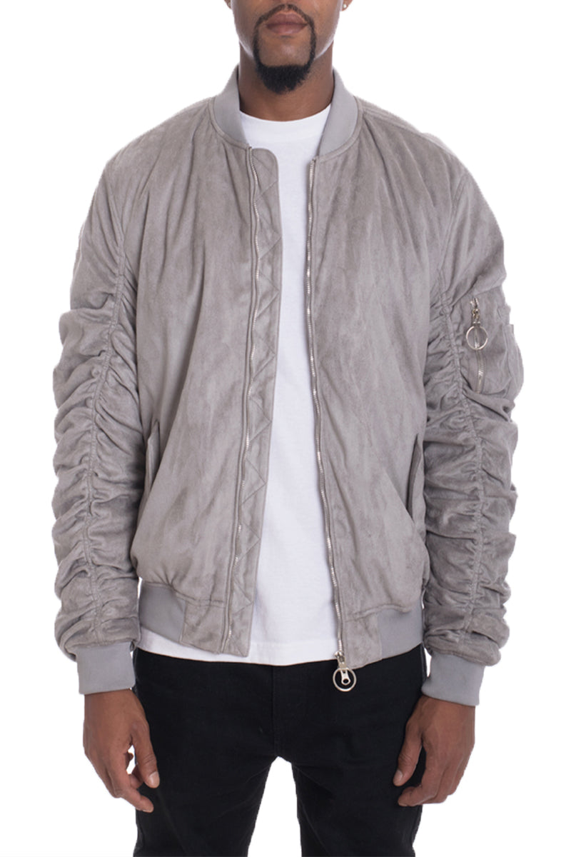 Grey Smoke Faux Suede Tagged Bomber - PureLove Designs LLC