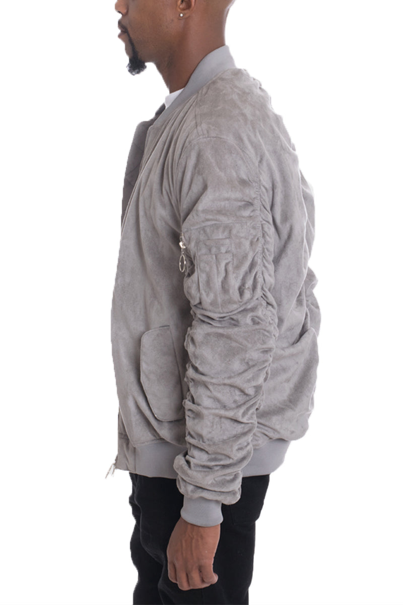 Grey Smoke Faux Suede Tagged Bomber - PureLove Designs LLC