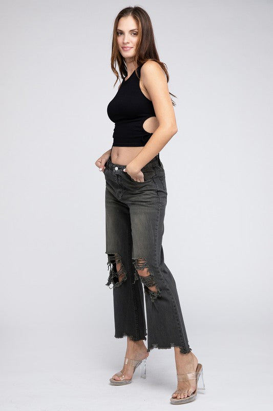 Distressed Vintage Washed Wide Leg Pants - PureLove Designs LLC