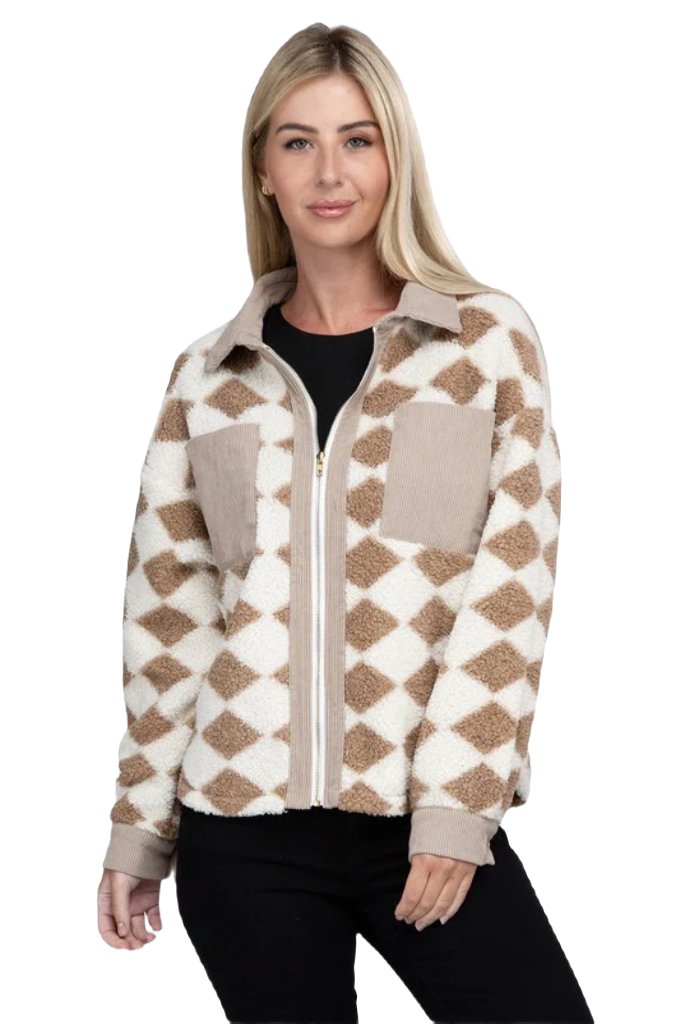 Checked Zip Pockets Jacket - PureLove Designs LLC