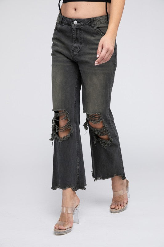 Distressed Vintage Washed Wide Leg Pants - PureLove Designs LLC