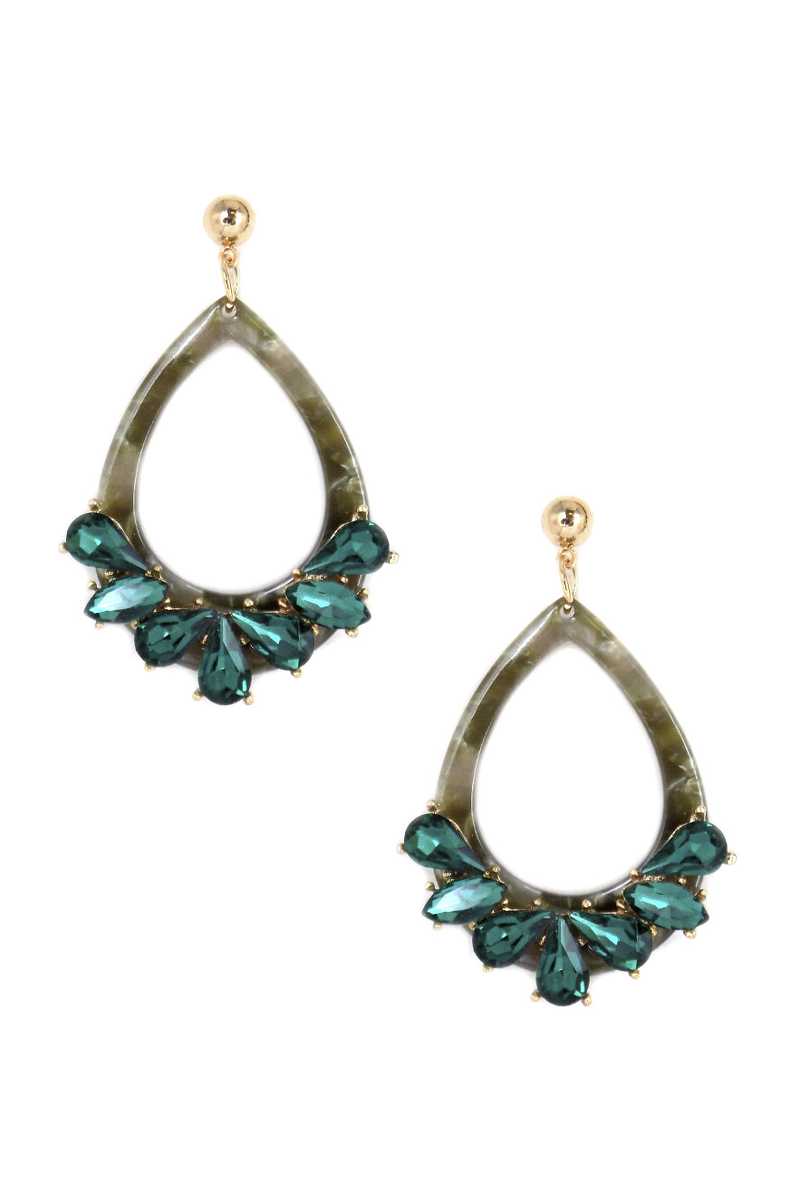 Acetate Rhinestone Teardrop Dangle Earring - PureLove Designs LLC