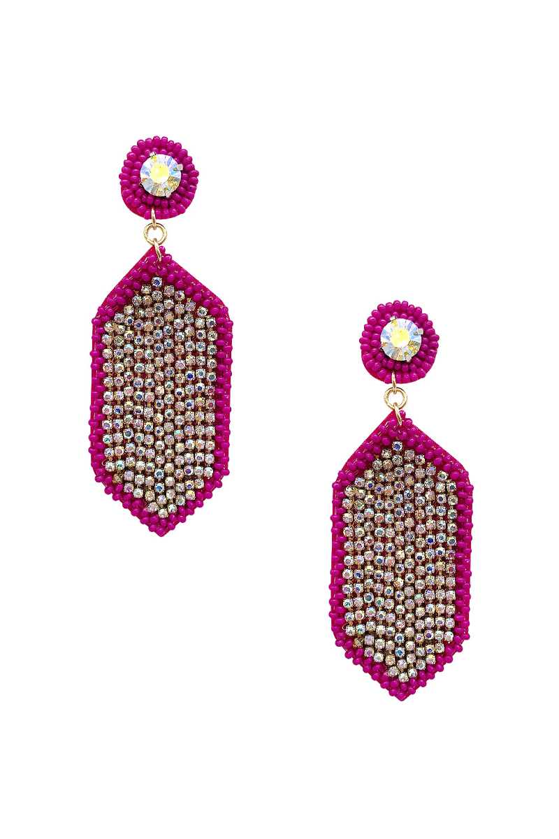Seed Bead Rhinestone Hexagon Dangle Earring - PureLove Designs LLC