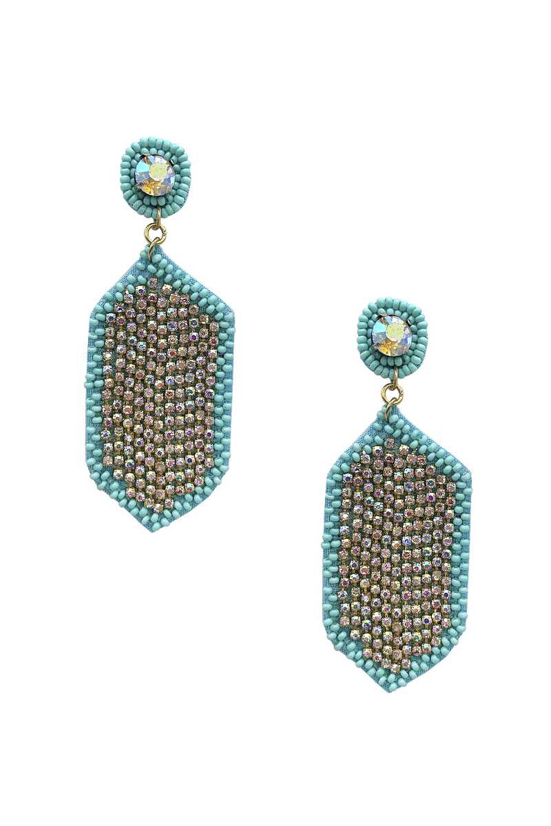 Seed Bead Rhinestone Hexagon Dangle Earring - PureLove Designs LLC