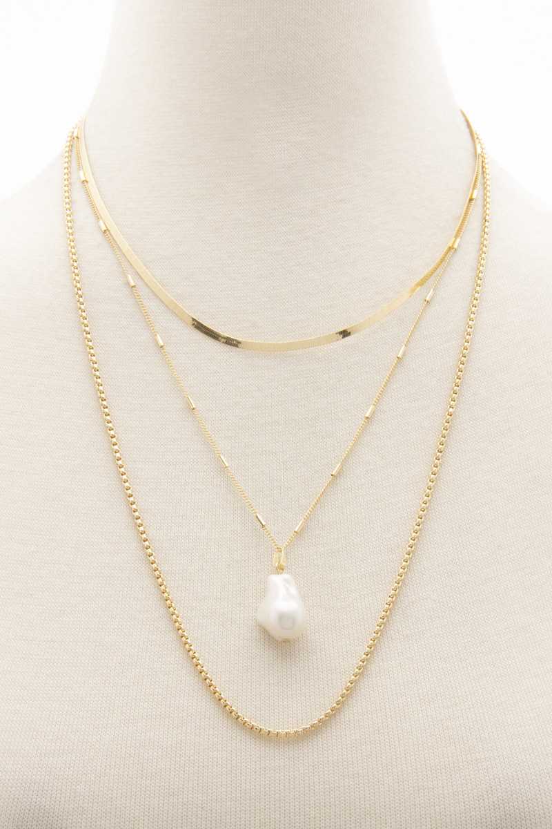 Pearl Herringbone Link Layered Necklace - PureLove Designs LLC