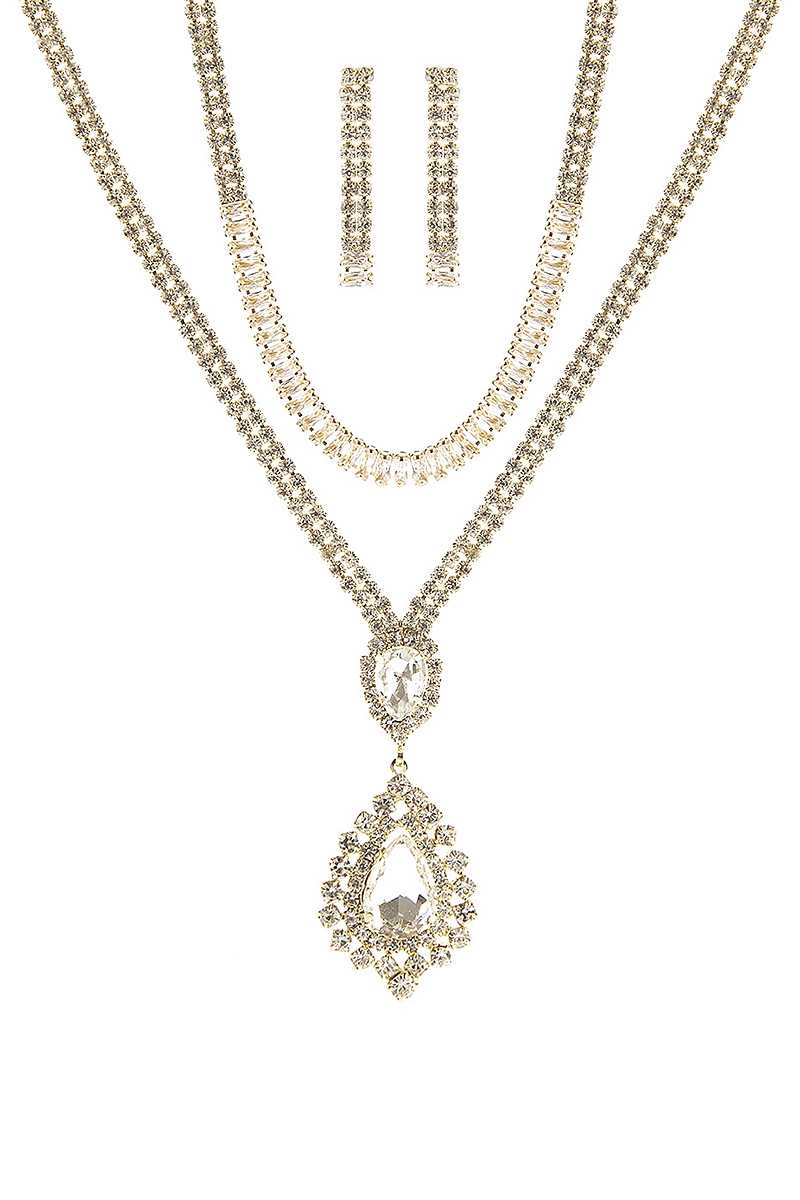 Crystal Dangle Tear Choker And Necklace Set - PureLove Designs LLC