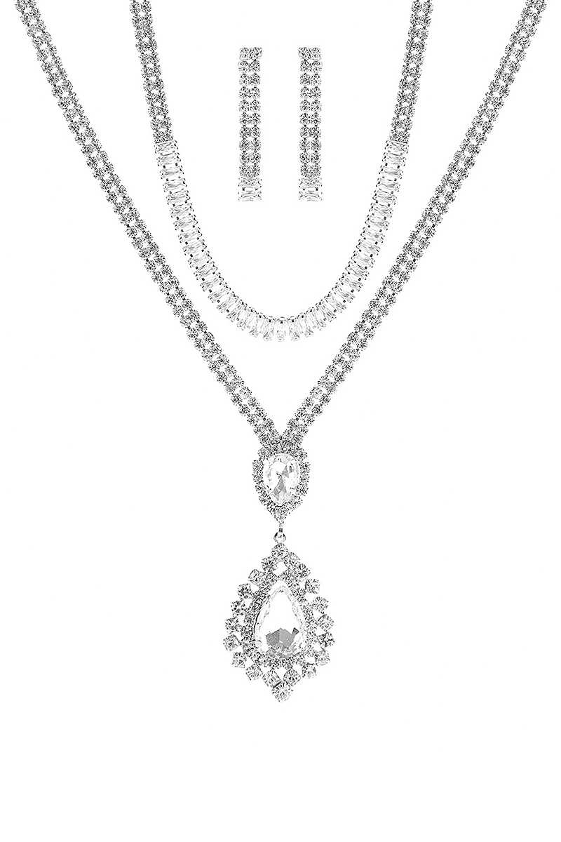 Crystal Dangle Tear Choker And Necklace Set - PureLove Designs LLC