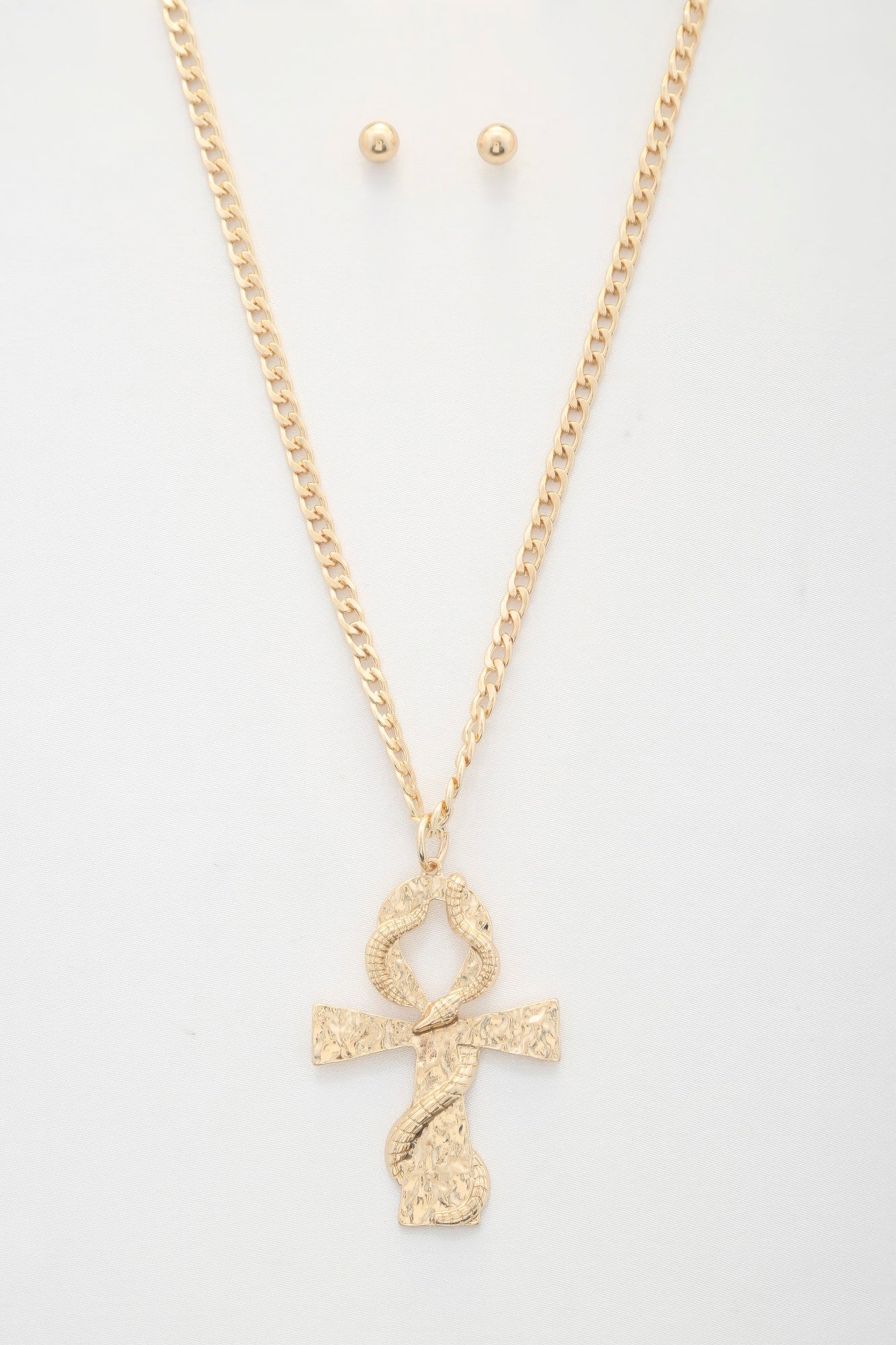 Snake Wrap Cross Pendant Curb Link Necklace - PureLove Designs LLC