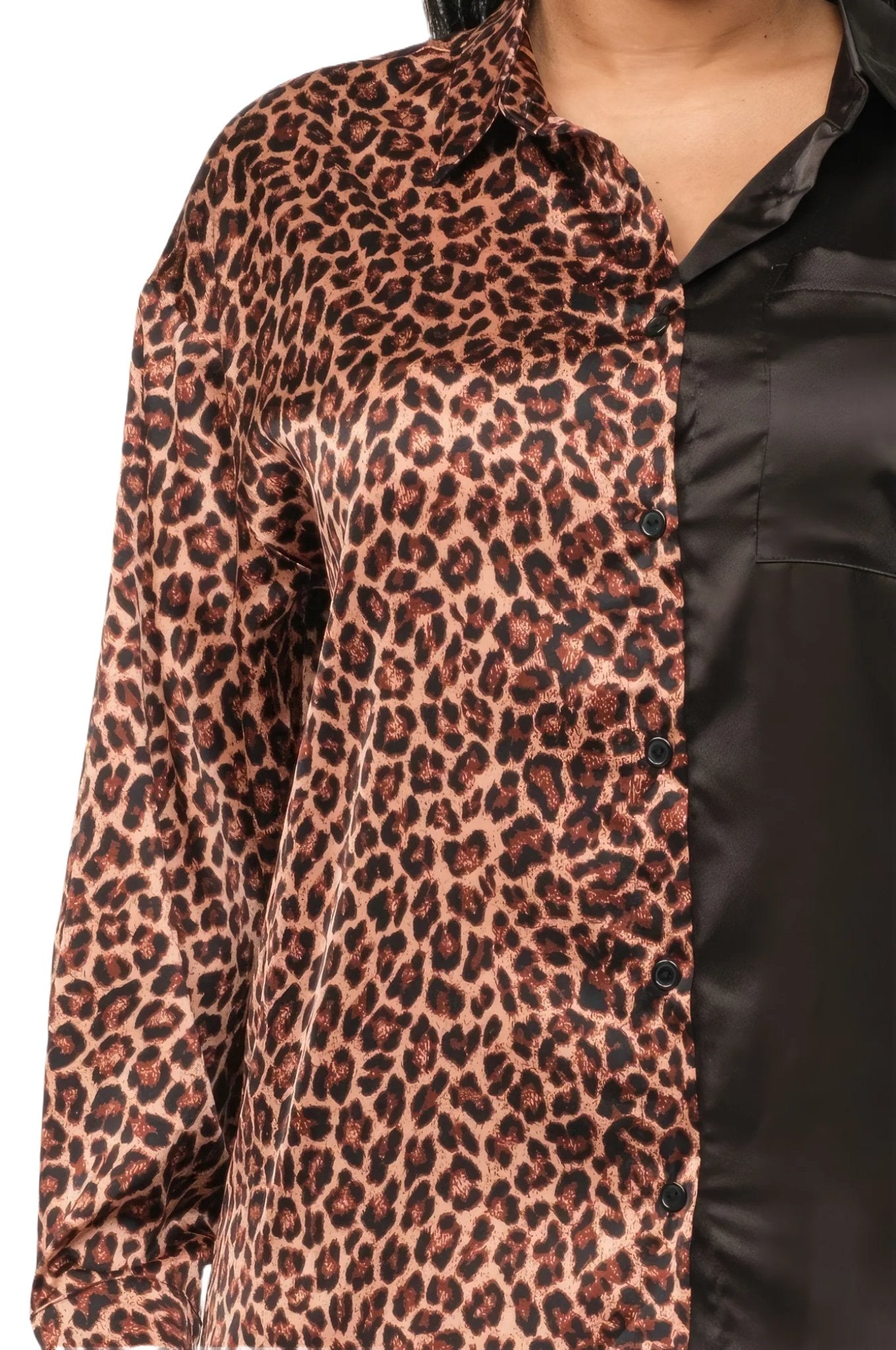 Half Animal Print And Half Solid Top And Pants Set - PureLove Designs LLC