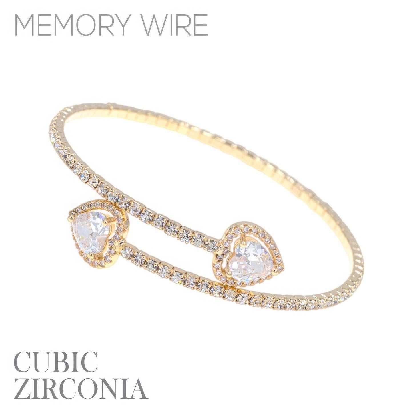 Rhinestone Heart Cz 1 Line Wire Cuff Bracelet - PureLove Designs LLC