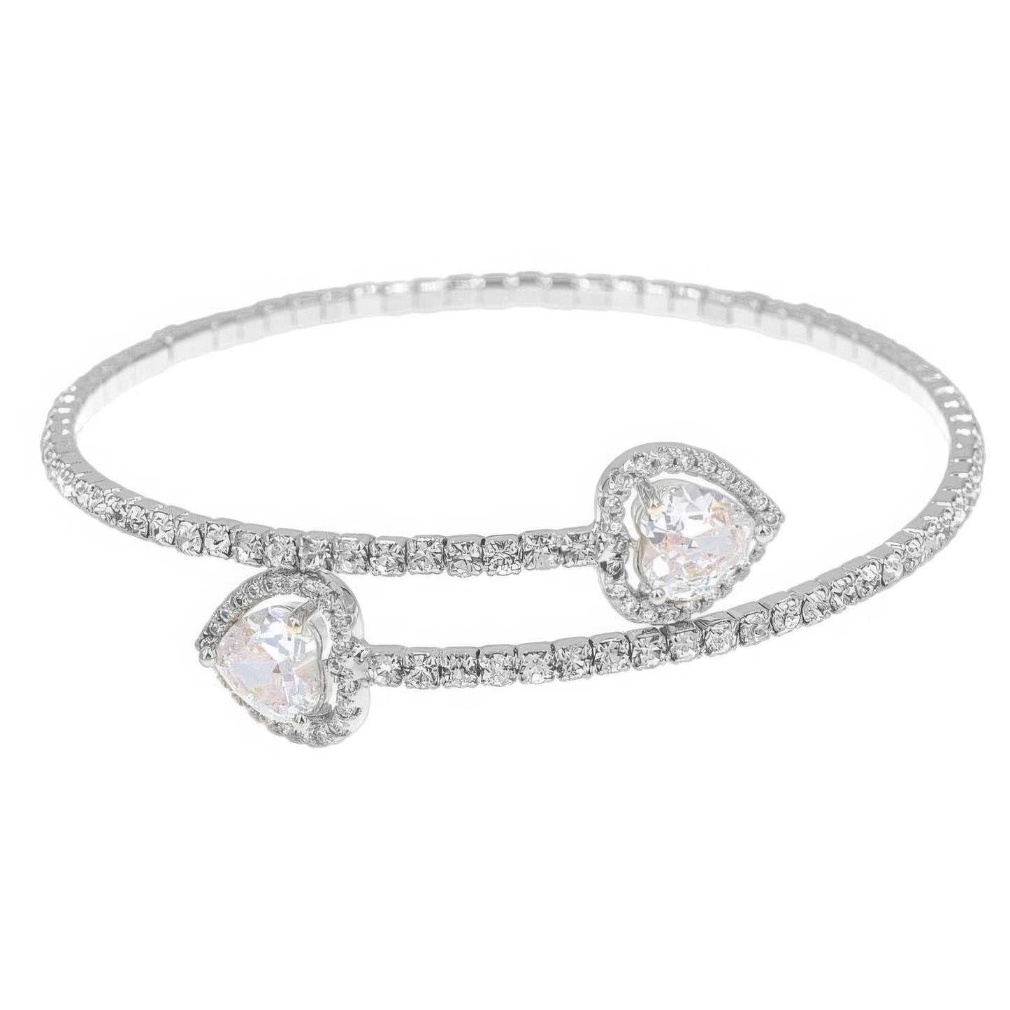 Rhinestone Heart Cz 1 Line Wire Cuff Bracelet - PureLove Designs LLC