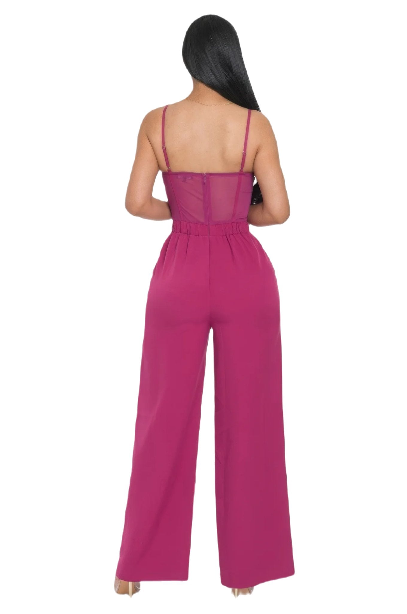 Mesh Insert Cup Wide Leg Jumpsuit - PureLove Designs LLC