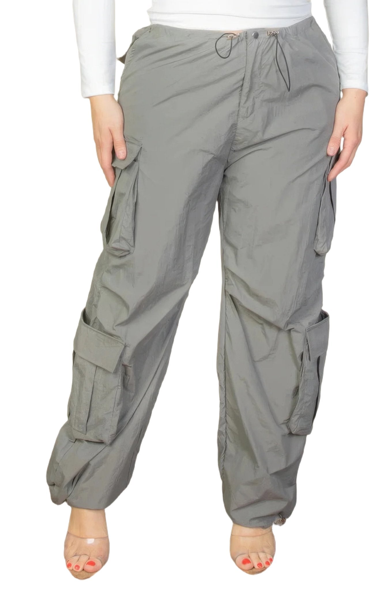 Plus Size Flap Pockets Drawstring Ruched Parachute Pants - PureLove Designs LLC