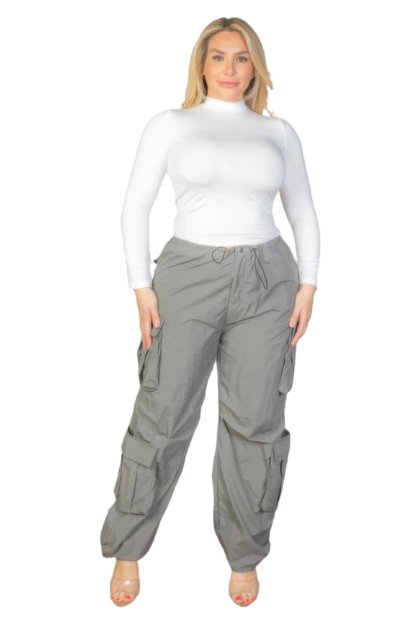 Plus Size Flap Pockets Drawstring Ruched Parachute Pants - PureLove Designs LLC