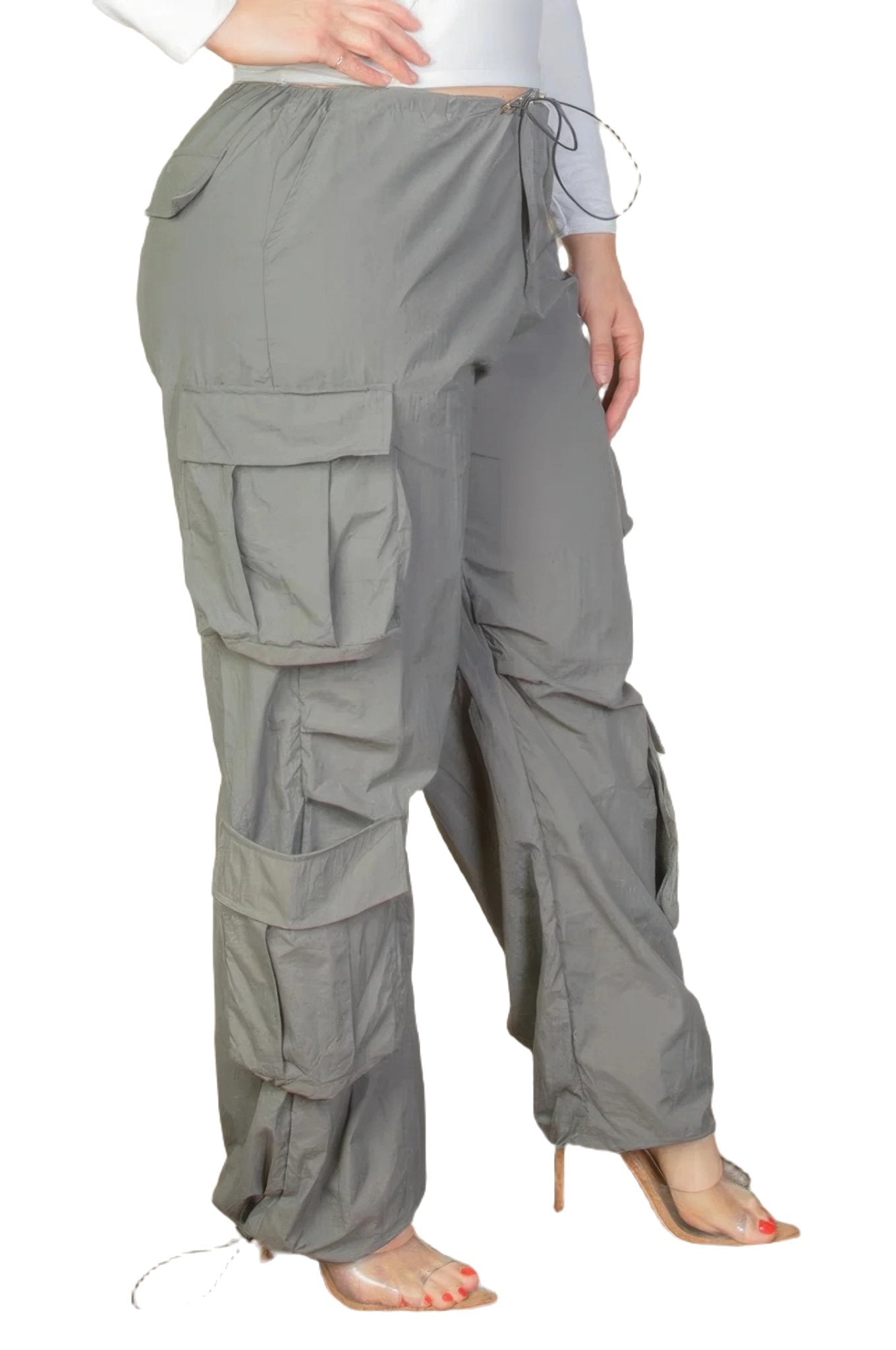 Plus Size Flap Pockets Drawstring Ruched Parachute Pants - PureLove Designs LLC