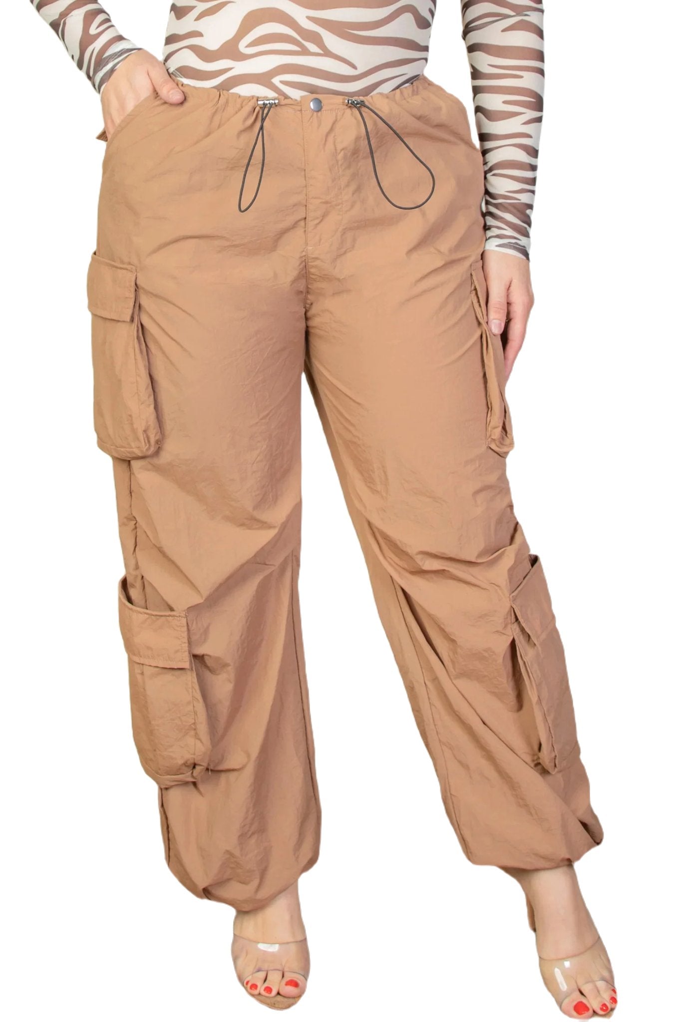 Plus Size Flap Pockets Drawstring Ruched Parachute Pants - PureLove Designs LLC