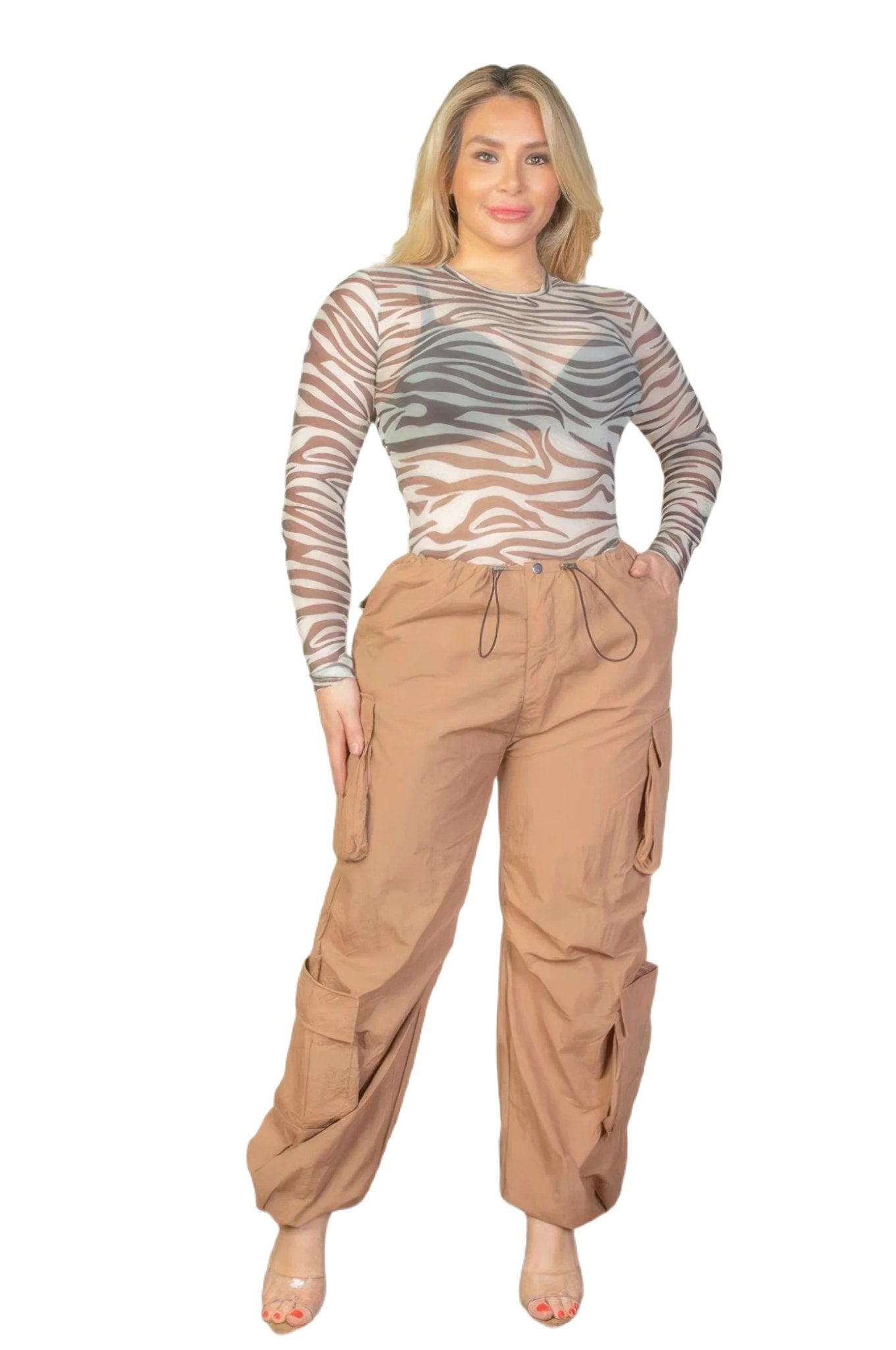 Plus Size Flap Pockets Drawstring Ruched Parachute Pants - PureLove Designs LLC