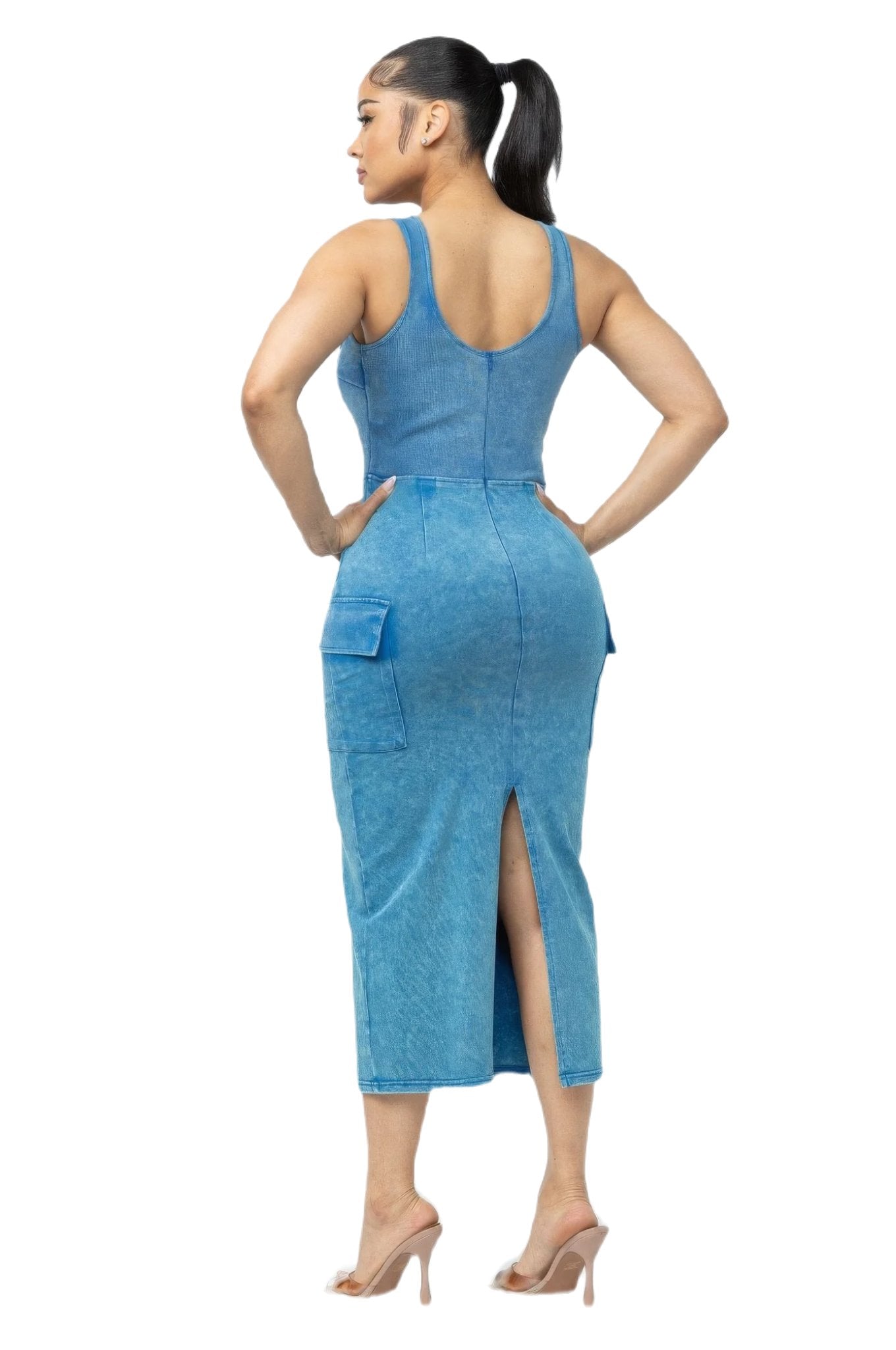 Acid Washed Cargo Midi Dress - PureLove Designs LLC